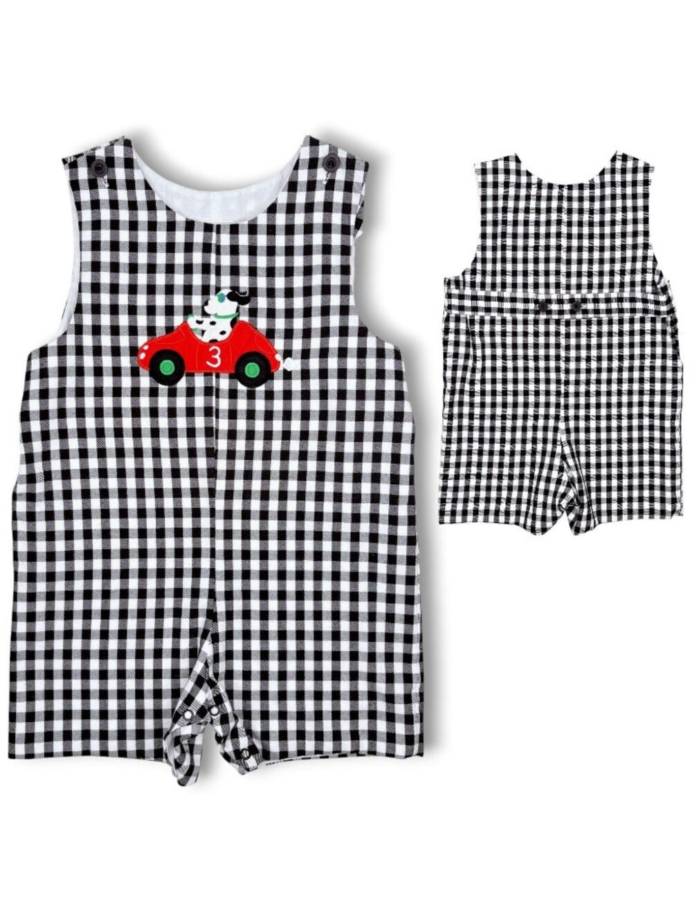 Vintage Kids Boys Dalmatian Dog Race Car Shortalls Romper Outfit 4T 4 - 5